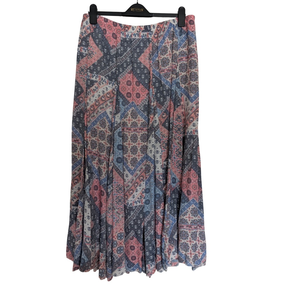Y2K Tiered Patchwork Print Midi Skirt Large Boho Festival Hippie Peasant Cottage